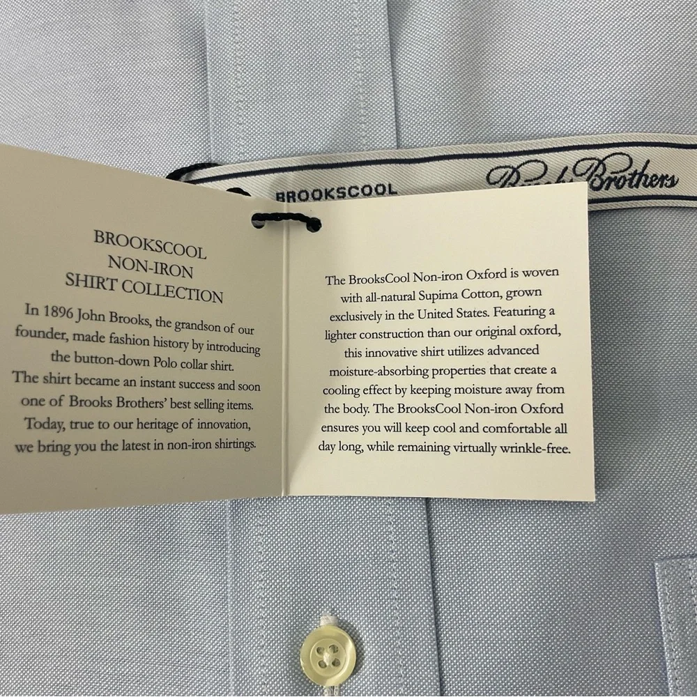Vintage Brooks Brothers Men’s Blue Dress Shirt Size 17.5 34 New with Tags - Picture 5 of 6